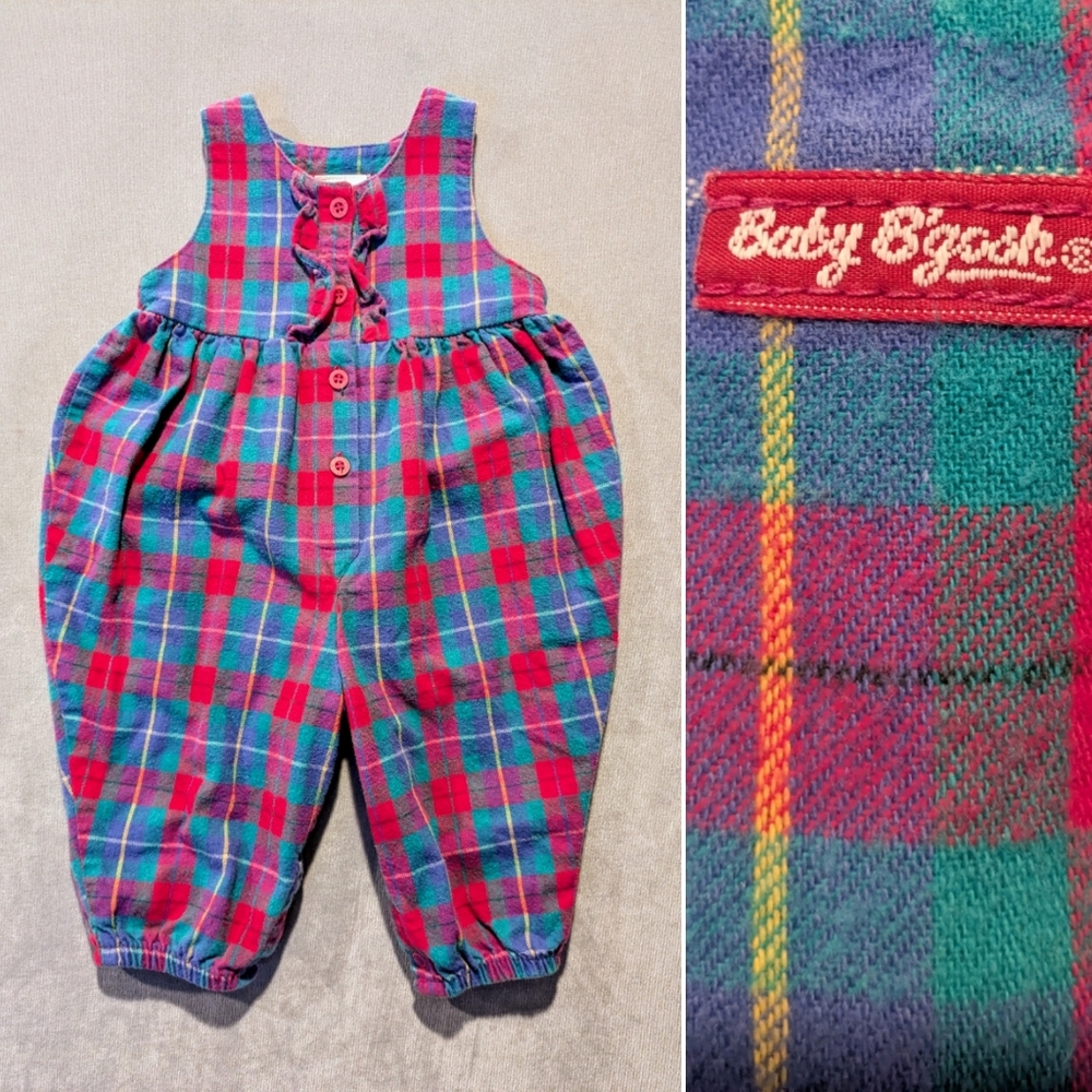 Vintage Oshkosh B'gosh plaid overalls romper baby